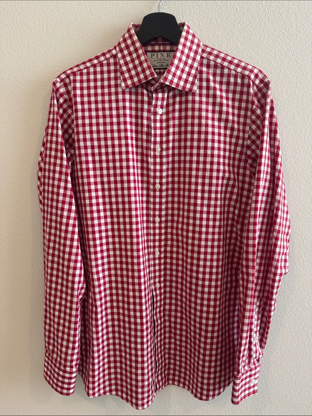 PINK Thomas Pink Red and White Gingham Dress Shirt